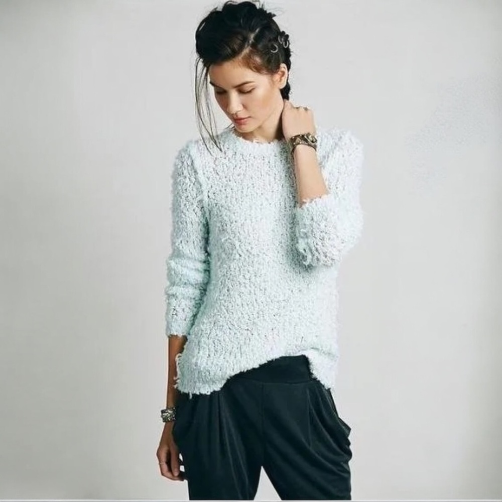 Free People Mint Green Chunky Textured Popcorn Knit Sweater Small NWT - Picture 4 of 17